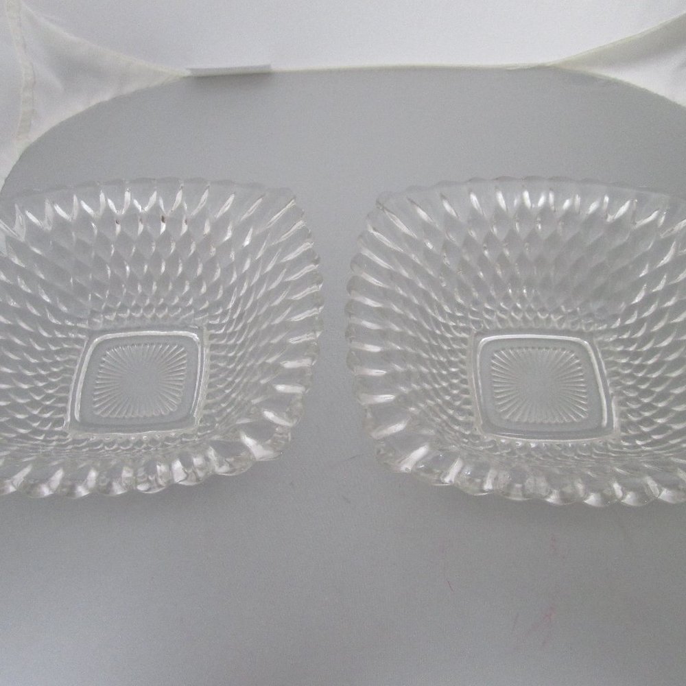 4/$40 2 Vintage Indiana Glass Diamond Point Square Glass Dishes